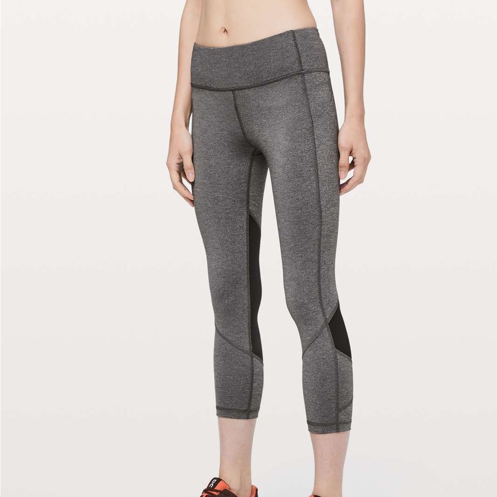 Lululemon 6 pace rival heather grey women’s crop leggings mesh calf